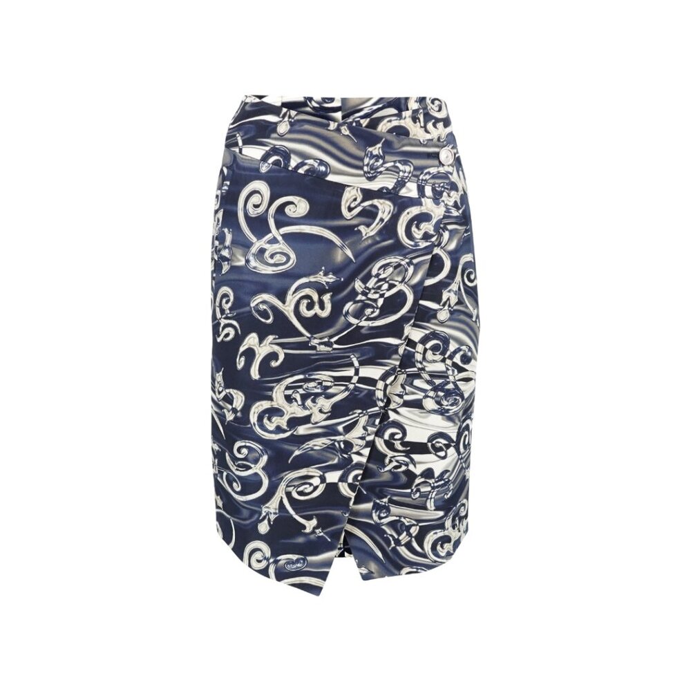 Salvatore Ferragamo Vintage Silk Twill Filigree Print Wrap Pencil Skirt